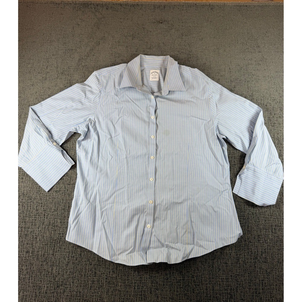 Brooks Brothers Womens 14 Fitted Non-Iron Stretch Striped Button Down Shirt Blue